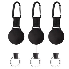 KUUQA 3 Piece Retractable Key Chain High Performance Badge Holder Roll with 100cm Steel Wire Rope, Black