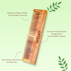 ARTEM Neem Wood Comb – Wide and Fine Tooth Wooden Hair Comb for Men & Women – Made with Natural Seasoned Neem Wood – Eco-Friendly & Gentle for Daily Use