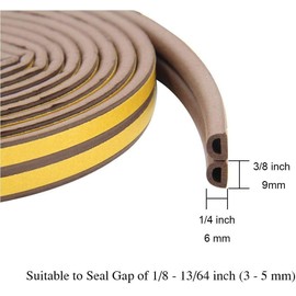 CloudBuyer Weather Stripping for Door,Insulation Weatherproof Doors and Windows Soundproofing Seal Strip,Collision Avoidance Rubber Self-Adhesive Weatherstrip (Brown, 33Ft)