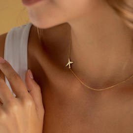 Kyerlyn Gold Necklace for Women, Dainty Airplane Sideways Necklace 14K Gold Plated Trendy Adjustable Chain Simple Cute Choker Everyday Jewelry Gifts
