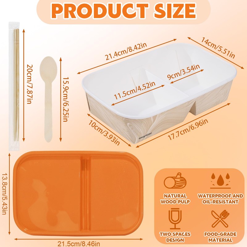 8 Pack 35 oz Meal Prep Containers 2 Compartment Food