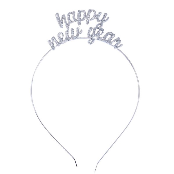 BinaryABC Happy New Year Headband Tiara,Rhinestone New Year Headband,New Year Eve Party Supplies Favors(Silver)