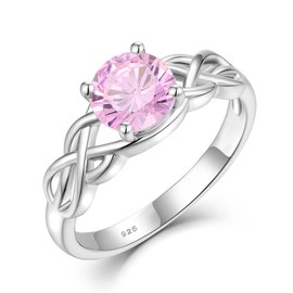 STARCHENIE Celtic Knot Ring for Women 925 Sterling Silver Created Pink Tourmaline Rings Size 6