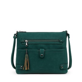 FADEON Large Crossbody Bag for Women Crossbody Purse, Leather Cross Body Purses Multi Pocket Roomy Shoulder Bag Suede Green