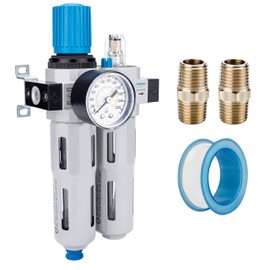 NANPU 1/4 inch BSP High Pressure Compressed Air Filter Regulator Lubricator Zinc Alloy Pressure Gauge (0-16 bar), Poly Shell, Semi-Automatic Drain, Bracket