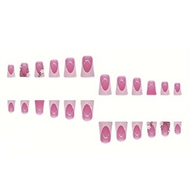 24Pcs Duck Press on Nails Short Acrylic Nails Press ons Handmade Fake Nails with Flower Rhinestone Designs White French Tip False Nails Glossy Full Cover Reusable Stick on Nails for Women