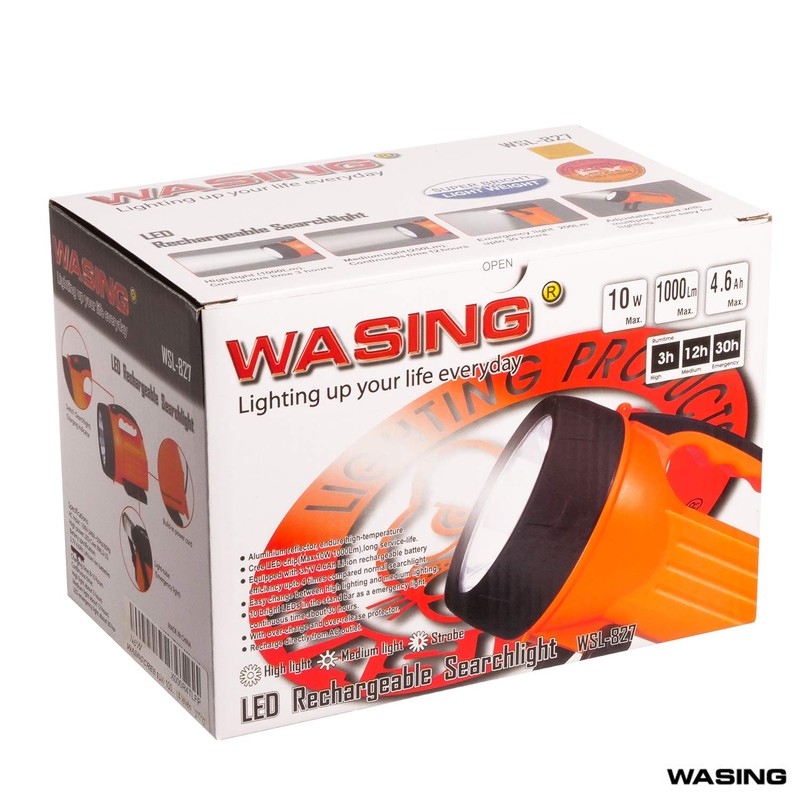 WASING 10 Watt 1000 Lumens LED Rechargeable Spotlight Flashlight