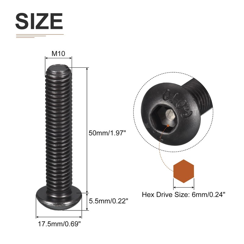 DTGN M10-1.5x50mm Button Head Socket Cap Screws - 10Pack -
