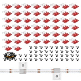 BTF-LIGTHING Transparent Strip Light Clips,Self Adhesive with Screws Mounting Holder, 50Pcs LED Strong Fixing Clips and Screws for 12mm Width IP30/65 SMD FCOB Strip Lights, Fairy String Lights