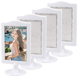 Pack of 4 Double Sided Picture Frames 10 x 15 cm, Standing Picture Frame, Each Frame Holds 2 Pictures, Standing Picture Frame, White, Standing Double Sided Photo Frame with Inserts, for Photo, Wedding