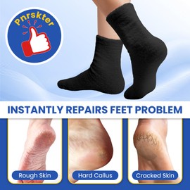 Pnrskter Gel Socks, Moisturizing Socks, 2 Pairs Spa Socks, Moisture Socks Women for Foot Care Treatment, Cracked Heels and Dry Feet, Gel Lining Infused with Essential Oils and Vitamins (Black, Gray)
