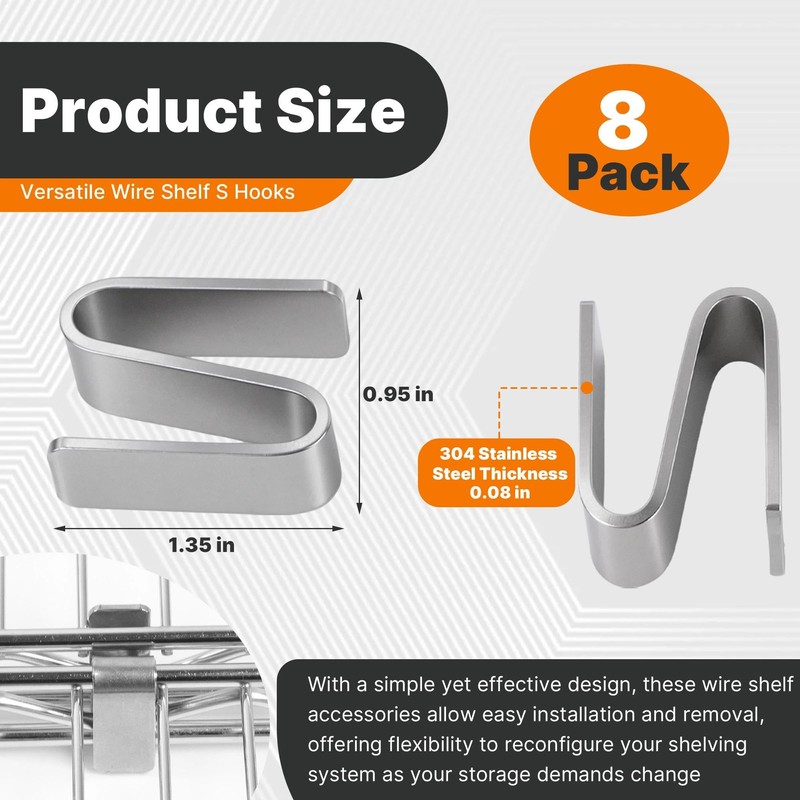 Yudylg 8 Pack Connecting S Hook for Wire Shelf System,Wire