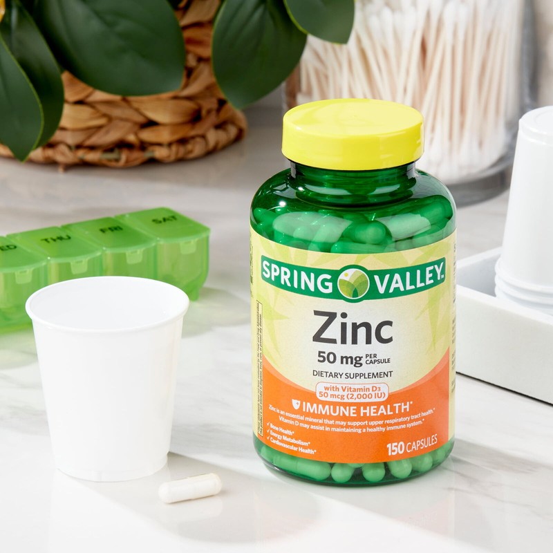 Spring Valley Zinc with Vitamin D Capsules Dietary Supplement, 50