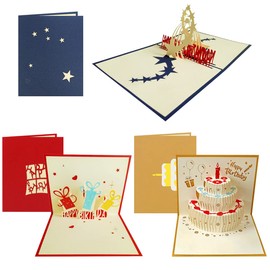 Birthday Cards, Set of 3, Birthday Cards, 3D Dimensions, Message Cards, Pop-up Cards, Greeting Cards, Birthday Cards, Celebrations, Thank You, Includes Envelopes (Type A)