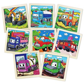 8Pack Wooden Puzzles for Toddlers 2-4,9 Pieces Toddler Puzzles Ages 3-5,Construction Vehicle Jigsaw Puzzle Preschool Learning Toy Gift Set for Boys and Girls
