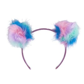 Lux Accessories Pastel Colored Pompom Ears Glittery Purple Fashion Headband