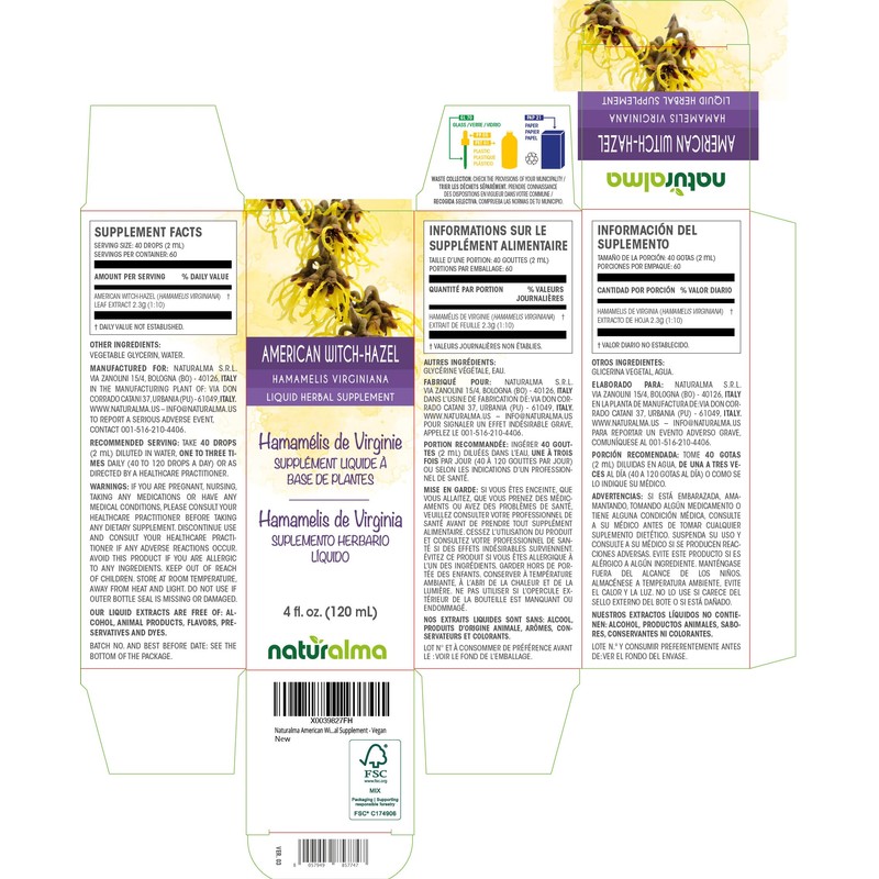 Naturalma American Witch-Hazel (Hamamelis virginiana) Leaf Alcohol-Free Tincture - 4