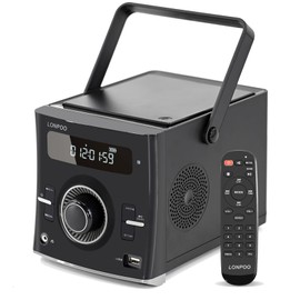 LONPOO Portable CD Player Boombox Bluetooth Digital Tuner FM Radio CD Player with USB Playback,Bluetooth-in,AUX Input and 3.5mm Earphone Output & Music Sound System (LP-103brown)