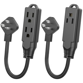 1 FT Short Extension Cord, HITRENDS 3 Outlet Extension Cord, 3 Prong Grounded Wire, SJT 16 AWG Flexible Power Cord, 15 Amp, 125V, 1875 Watts, Black - 2 Pack