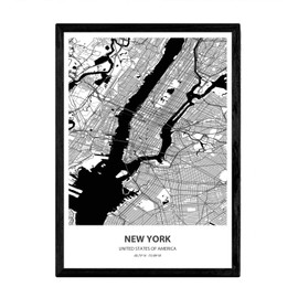 Nacnic Poster with map of New York - USA. Sheets US cities with seas and rivers in black color. A3 size