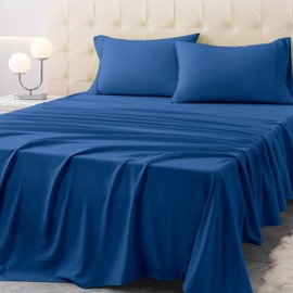Homilay Full Size Bed Sheet Set - 4 Piece Soft Microfiber Sheets with Deep Pockets, Cooling Technology, and Wrinkle-Free Pillowcase. Hotel-Quality, Durable Bedding, Prussian Blue