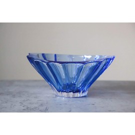 Czech Bohemian Crystal Glass Bowl-Vase 8''-Dia Blue Vintage European Design ''Plantica'' Elegant Centerpiece Fruits Desserts Home Decor Birthday Wedding Housewarming Anniversary