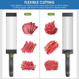 YJPPDD Fresh Meat Slicer, Thickness Adjustable 2 or 4 mm, 17 IN 1 Stainless Steel Cleaver Kitchen Knife For Slicing Shredding, Manual Meat Cutter Jerky Slicer for Beef Pork Salmon Jerky