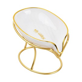 Volumoon Soap Dish with Drain, Leaf Shape Soap Dish, Self-Draining Soap Holder, Soap Box Soap Holder for Bathroom, Shower, Sink, Kitchen, Bathtub (Gold)