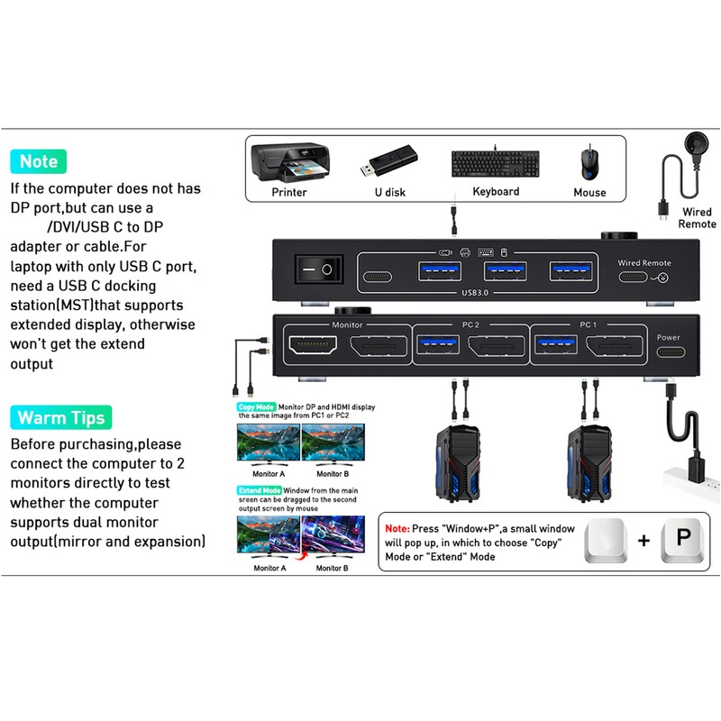 DisplayPort KVM Switch 2 In 2 Out 8K 30Hz 4