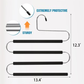 ICOFUPO Multiple Space Saving Non Slip Foam Padded Pants Hangers 4 Tier Steel Open Ended No Creases Tiered Black 3 Pack