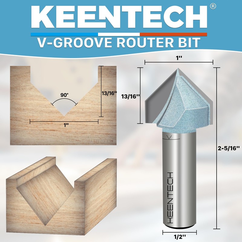 KEENTECH V Groove Router Bit 1/2" Shank, 90-Degree Carbide Tipped