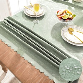 EFFICINATURE Rectangle Tablecloth Jacquard Green Table Cloths Waterproof Washable Leaves Soft Woven Fabric Farmhouse Table Cover for Dinning Outdoor Birthday Party Kitchen & Table Linens (60x120In)