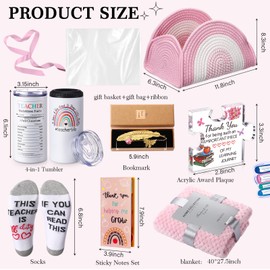 Zopeal Teacher Appreciation Gift Set 9 in 1 Teacher Birthday Favor Thank You Woven Basket Tumbler Thank You Gifts for Man Woman Valentines Mothers Day(Pink)