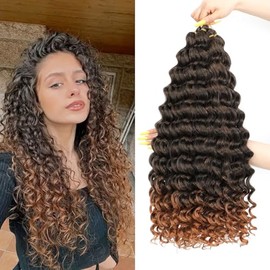 AMLUCKS Deep Wave Crochet Braids Hair Ocean Wave Braiding Hair for Black Women Girls Synthetic Water Wave Crochet Hair Extensions for Boho Braids (T30#, 22 Inch-3)