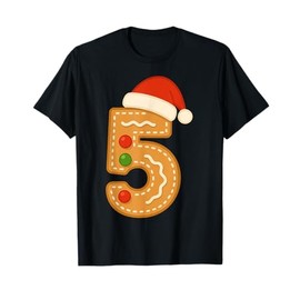 Cute Gingerbread Number 5 with Santa Hat Fifth Christmas T-Shirt