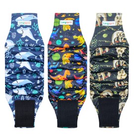 Langsprit Belly Bands for Dogs (Pack of 3) - Dog Diapers High Absorbing, Reusable Small Dog Wraps (Sloth,Whale,Dinosaur, X-Small)