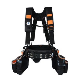 Zeluga 20-216 Multiple Large Pockets Tool belts for men with Suspenders, 4" Padded toolbelt, Steel Hammer Holster, Carpenter Tool Pouch, Professional Tool Vest for men Construction, Black/Orange