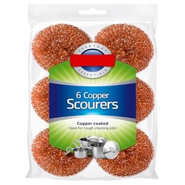 Zale Yardley Scourer Pack of 6, Scrubbing Scouring, Scrub Sponges, Washing Up Scourer Non Scratch Wire Scrub, Metal Scourer Wire Wool Sponge Scourer, Heavy Duty Cleaning Sponges (Copper)