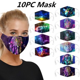 [US Stock] 10 Packs Tie Dye Cute Design Women Girls Face _Mask_Protect_Cover Washable Reusable With Nose Wire，Adjustable Earloops，Filters Pocket Insert (Multicolor-4)