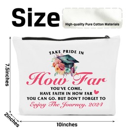 FBCCZEY Graduation Gifts for Women, Class of 2024 Gifts, 2024 Graduation Congratulations Gifts Cosmetic Bag, Take Pride in How Far You've Come Makeup Bag, Cheer Up Birthday Gifts for Friend Sister