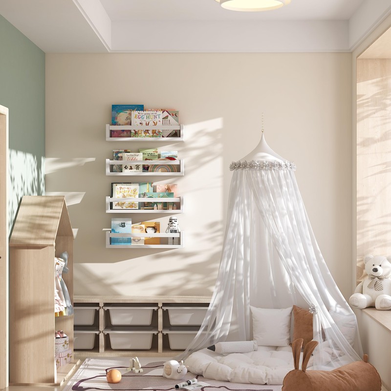 Onlysky Set of 4 Wall-Mounted Kid's Bookshelf - White Floating