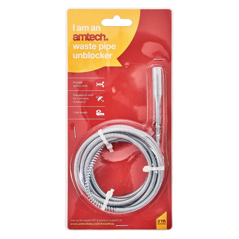 Amtech S1890 Waste Pipe and Drain Unblocker, Corrosion Resistant Galvanised