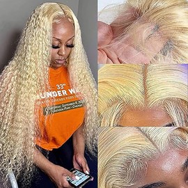Weeybay Real Hair Wig, Water Wave Human Hair Wig, Glueless Wear and Go, 4 x 1 Lace Closure Wigs, Women, 100% Brazilian Bleached Knots, 613 Blonde Colour, 8A Grade, 20 Inches (51 cm)