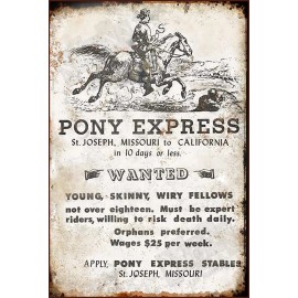 Signs for Mankind Pony Express Help Wanted Western Metal Poster Sign NEW