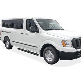 APS Running Boards 5in Black Compatible with Nissan NV 1500 2500 3500 2012-2021 Full Size Van 3-Door (Nerf Bars Side Steps Side Bars)