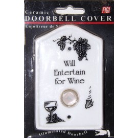 "Will Entertain for Wine" Illuminated Ceramic Doorbell Cover by Figi