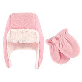 Hudson Baby baby girls Fleece Trapper and Mitten Set Cold Weather Hat, Light Pink Baby, 6-12 Months US