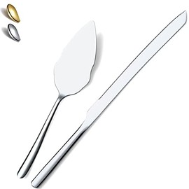 Wedding Cake Knife and Server Set, Stainless Steel Cake Cutting Set for Wedding, Include Cake Cutter and Cake Server for Wedding, Parties, Activities, Family, Dishwasher Safe (Shiny Silver)