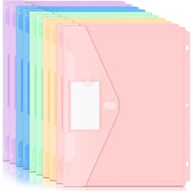 Forvencer Binder Pocket, 10 Pack Super Heavyweight Plastic Folders with Tight Closure, Binder Folders Side Loading, 3 Ring Binder Pocket, Binder Dividers with Pockets, Letter Size, Pastel Series