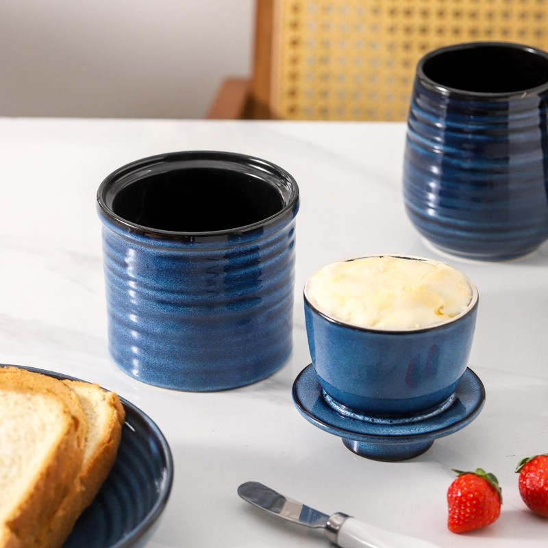 Hasense Ceramic Butter Crock with Lid, Butter Dish for Countertop